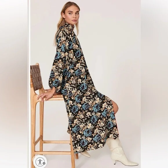 Rhode Fay Midi Dress Maxi Floral Slit High Neck Size M Resortwear Wedding Guest - Picture 2 of 13